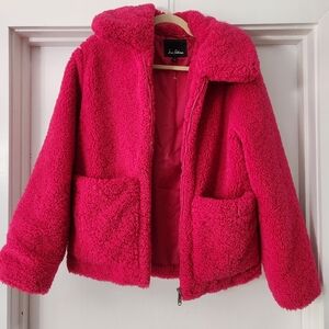 Sam Edelman Hot Pink Faux Fur Teddy Zip Jacket Pockets